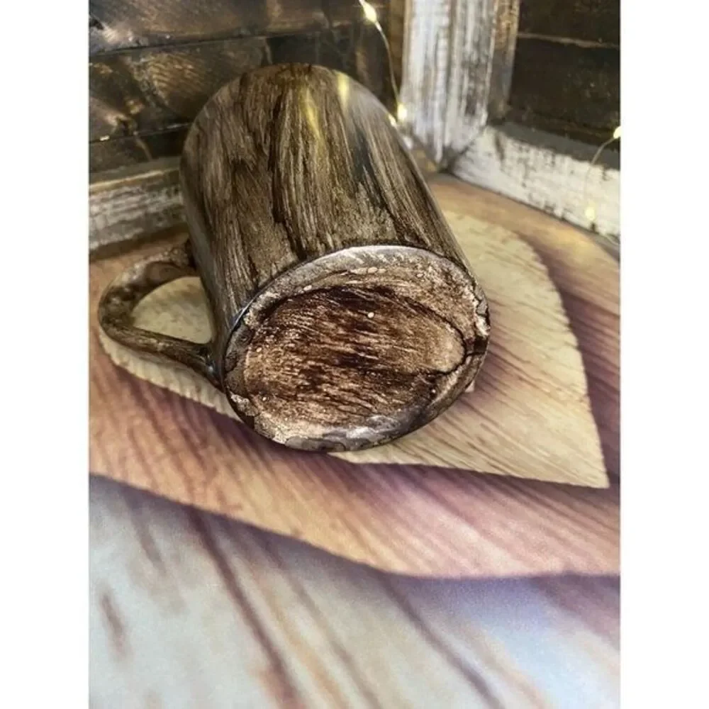 Rustic Wood Grain Coffee Tea Cup Mug Hand Painted Matte Finish 4.5 X 3.5 in